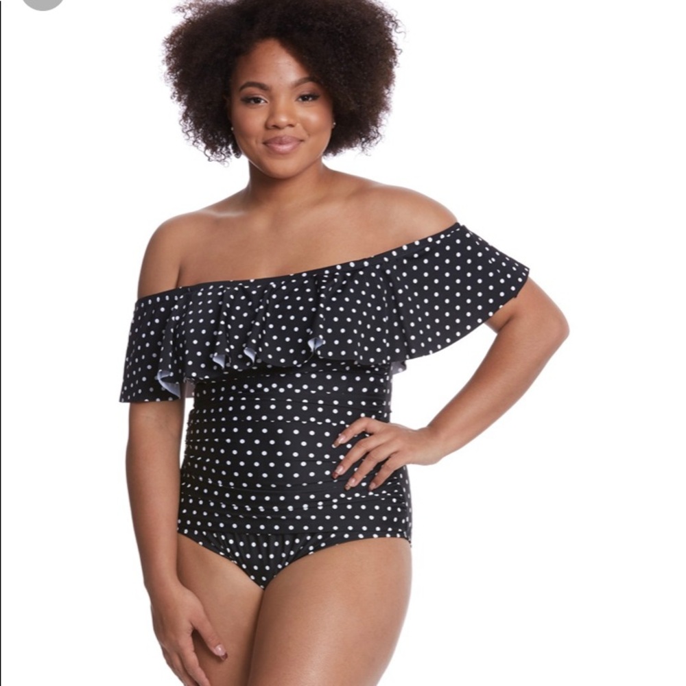 Lauren off shoulder polka dot one piece swimsuit